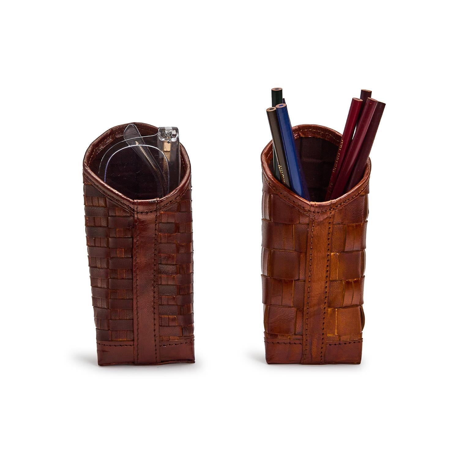 Chestnut Woven Leather Weighted Eyeglass Holder